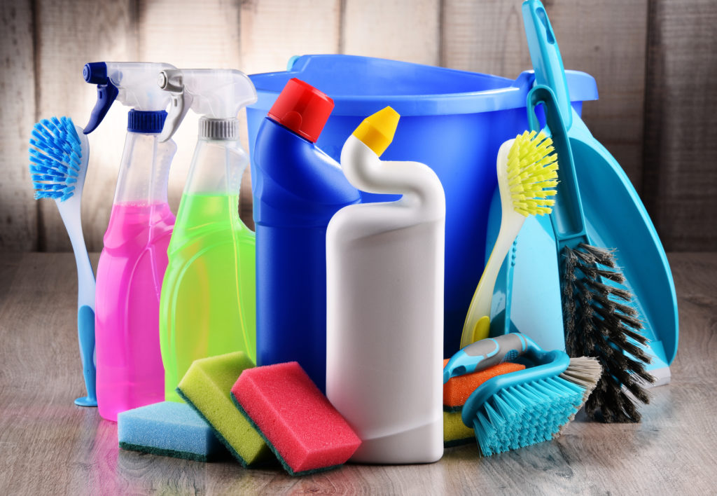 Maids "R" Us Springfield IL Variety of detergent bottles and chemical cleaning supplies